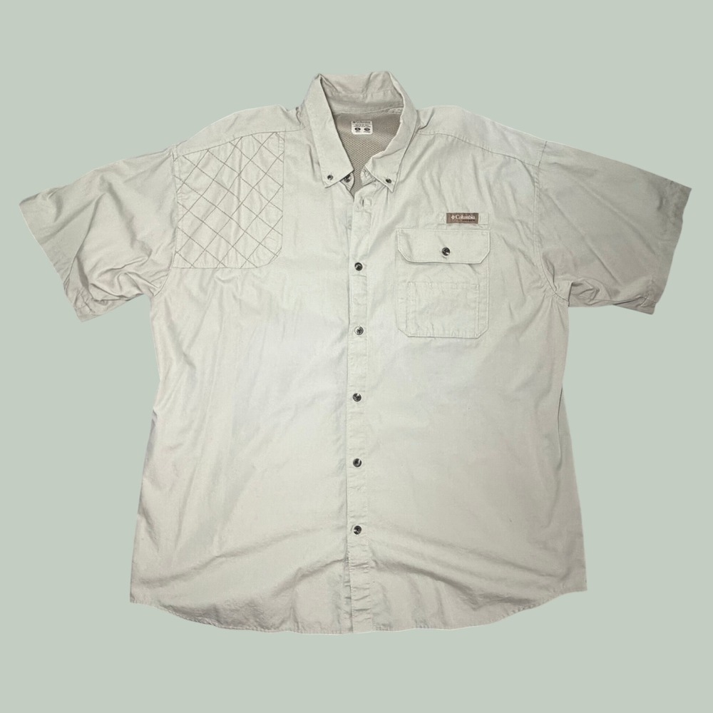 Columbia PHG Mens XL Tan Khaki Shooting Shirt Short Sleeve Hunting Omnishade